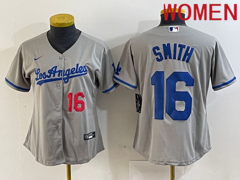 Women Los Angeles Dodgers #16 Smith Grey Game Nike 2024 MLB Jersey style 2->->Women Jersey